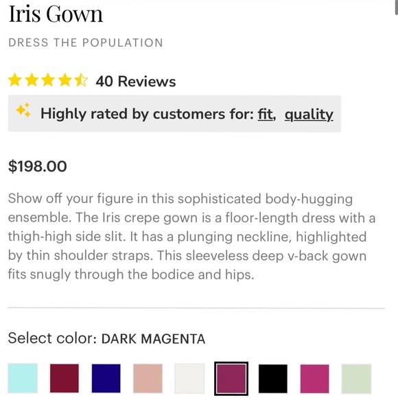 DRESS THE POPULATION IRIS DARK MAGENTA CREPE FITTED HIGH SLIT FLOOR LENGTH GOWN - Picture 3 of 14